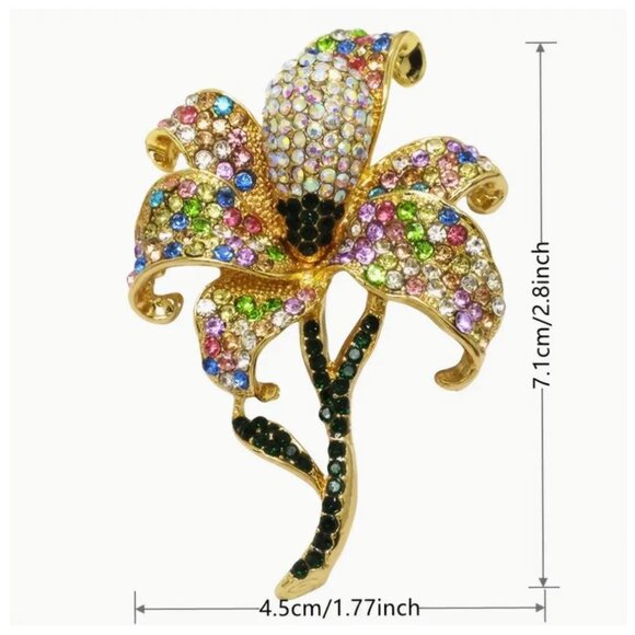 Betsey Johnson Purple Crystal Iris Flower Brooch Gold Tone - Picture 2 of 2